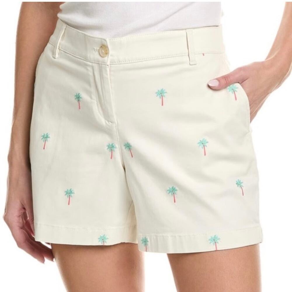 Tommy Bahama Cream Shorts with Aqua & Pink Palm Embroidery